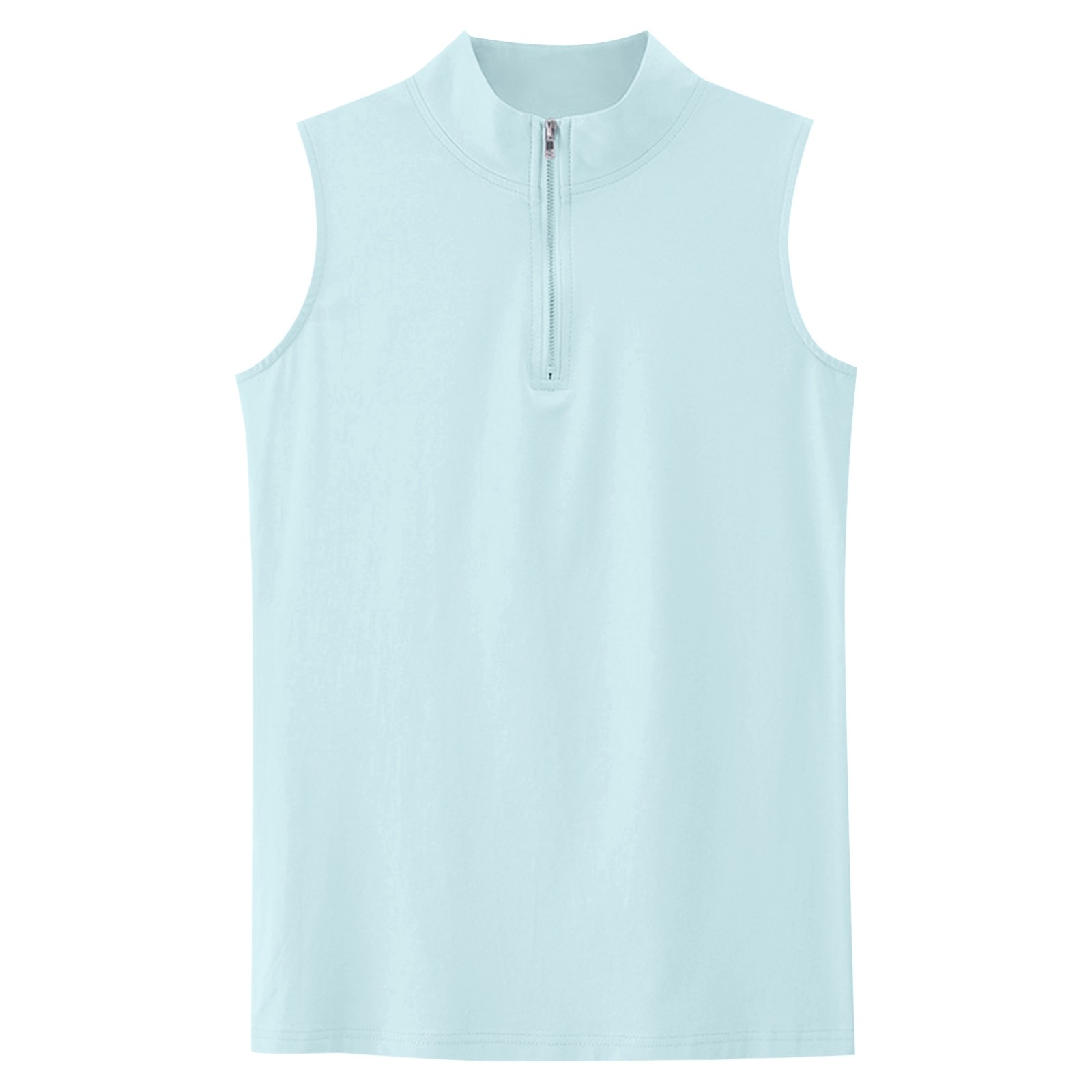 thumbnail image 4 of Camiseta sin mangas con cuello alto para mujer - Ropa informal de verano en color liso - Tejido mercerizado, detalle de cremallera, estilo versátil, 4 of 5